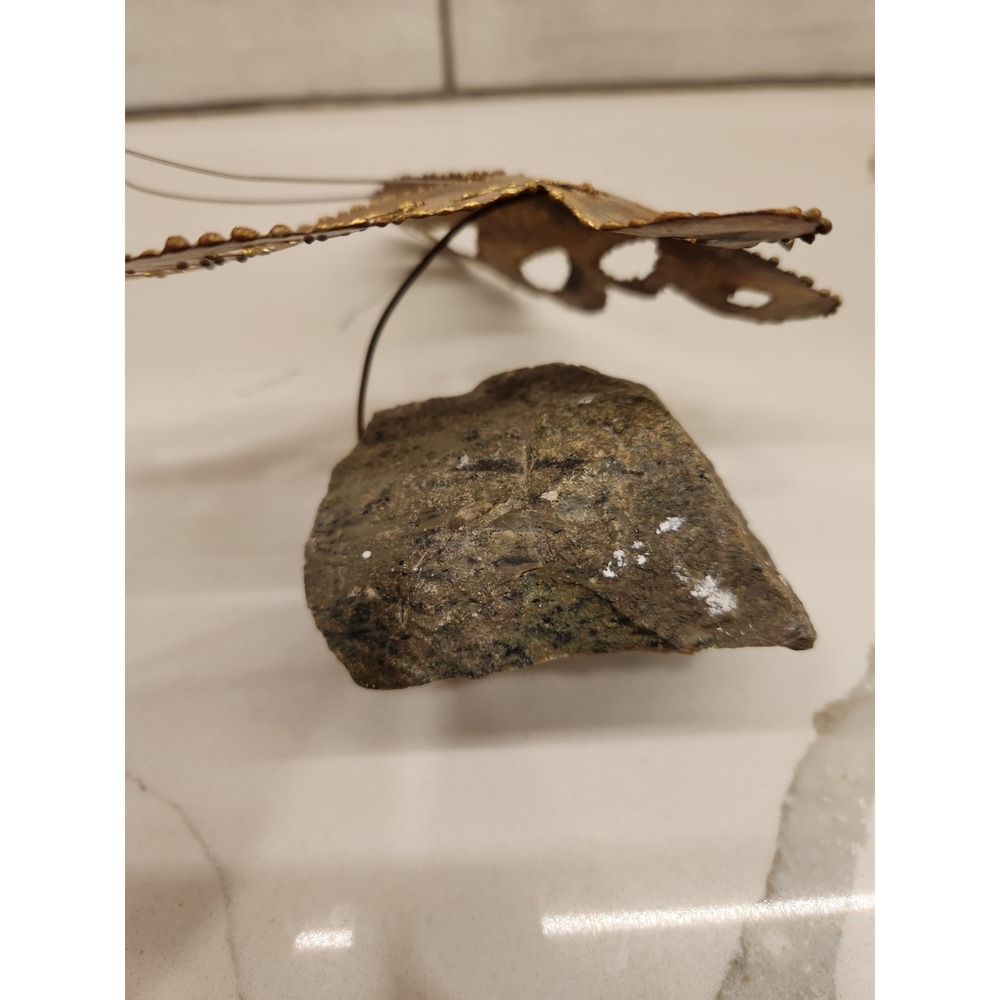 MCM Brutalist Kinetic Metal Art Sculpture Brass Butterfly on Real Rock Stone - Picture 7 of 14